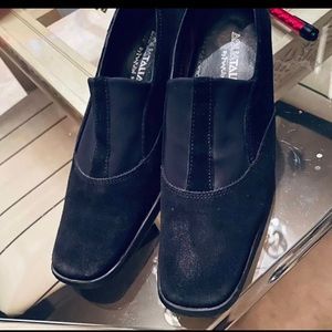 Aquatalia black suede bootie type shoe wedge heel size 9 39.5 like new condition